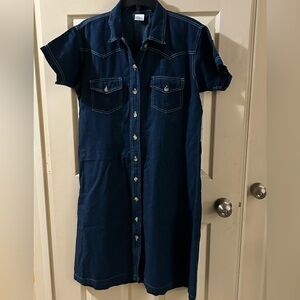 Navy Blue Button-Up Denim Dress